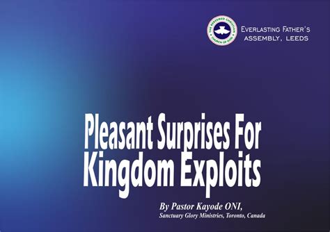 Pleasant Surprises For Kingdom Exploits By Pastor Kayode Oni Rccg