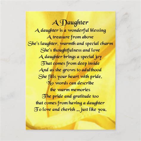 Daughter Poem — Yellow Silk Postcard Zazzle