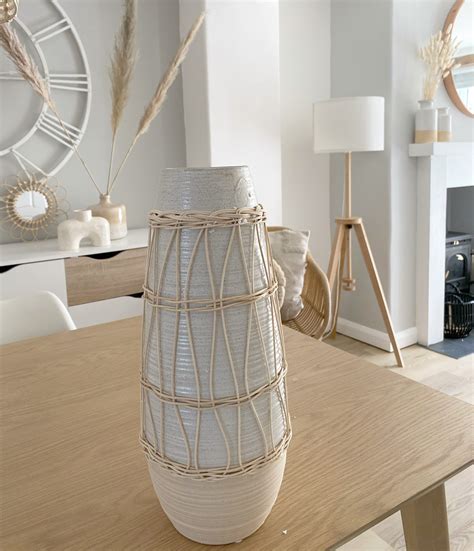 Natural Large Ceramic Vase With Rattan Decoration Perfectly Lovely