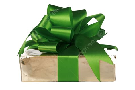 Gold Present Wrapped With Green Ribbons Birthday Paper T Box Png