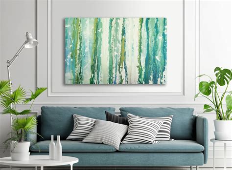Turquoise Wall Art Abstract Painting Acrylic Pour Art Large