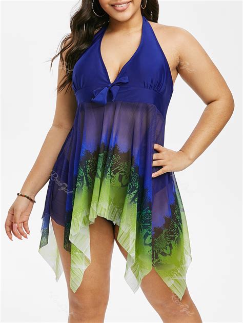Plus Size Handkerchief Plunge Backless Tankini Swimsuit 26 Off Rosegal