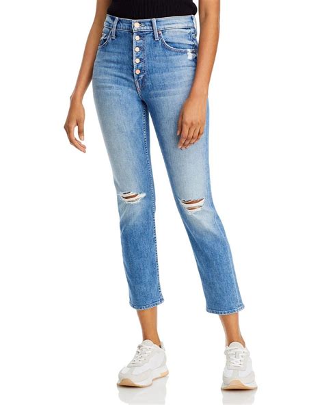 Mother The Pixie Tomcat Button Fly Straight Leg Cropped Jeans In Blue