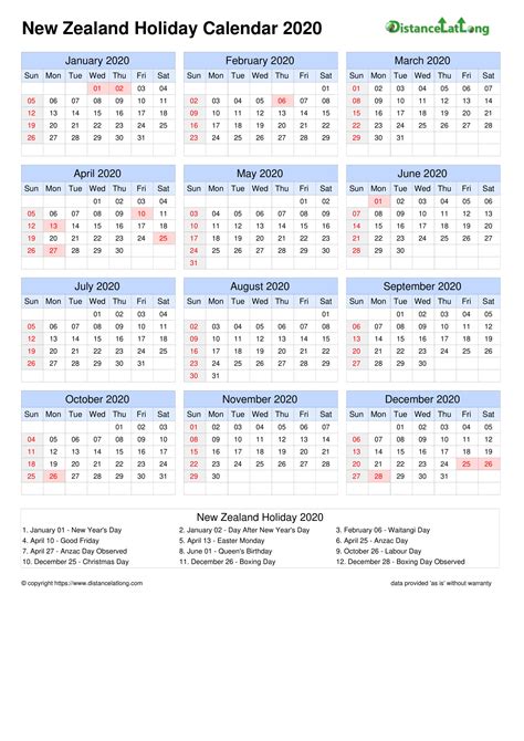2022 Calendar With New Zealand Holidays Pdf Free Printable Templates