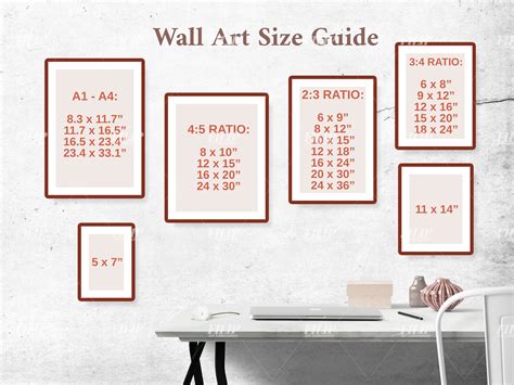 Wall Art Size Guide Frame Size Guide Digital Print Size Mockup Poster Size Desk And Laptop
