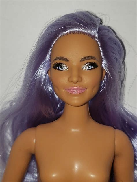 NEW BARBIE 2021 Fashionistas NUDE Doll CURVY LONG LAVENDER HAIR Dark