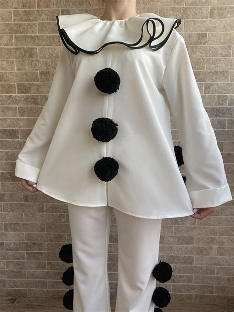 Pierrot Costume Pierrot Collar Clown Costume White Black Etsy Uk