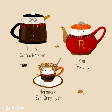 Harry Coffee Potter, Ron Tea-sley, Hermione Earl Grey-nger | Pegatinas