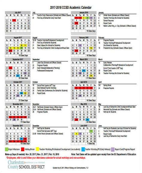 Editable School Calendar Template Master Template