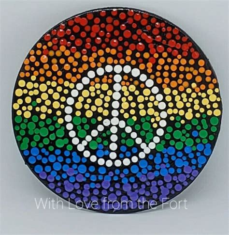 Pretty Hand Painted Dot Art Peace Sign Magnet Etsy