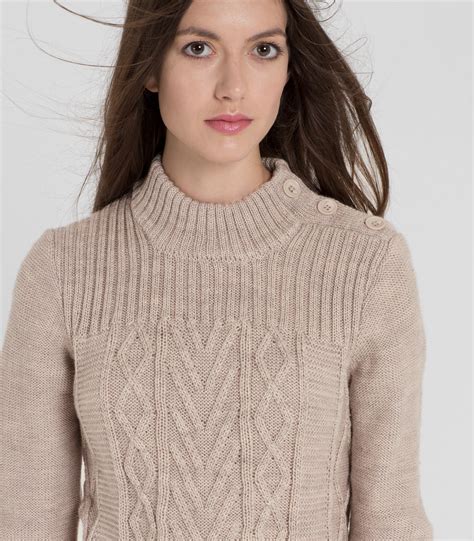 Oatmeal Womens Pure Wool Button Shoulder Jumper Woolovers Uk