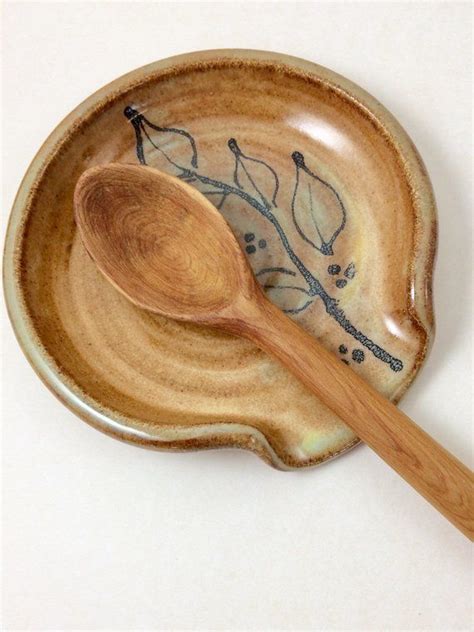 Pottery Spoon Rest In Earth Tone Colors Wheel Thrown Ceramic Spoon