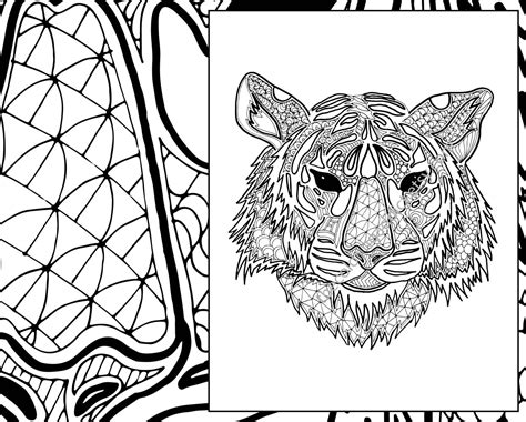 Digital Tiger Coloring Sheet Animal Coloring Pdf Zentangle