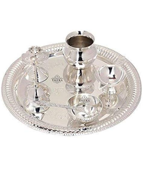 Silver Plated Aarti Pooja Thali Set Of 7 With Om Design Etsy