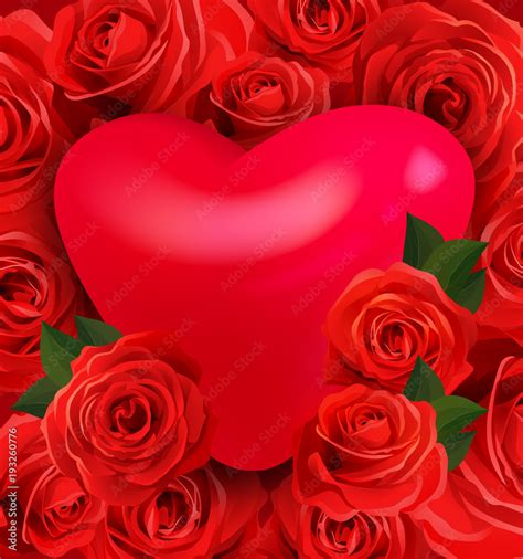Vector Beautiful 3d Heart With Transparent Shadow With Red Roses