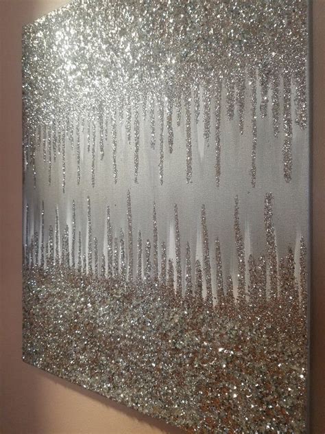 Silver Abstract Glitter Art 24x30 Etsy Glitter Paint For Walls