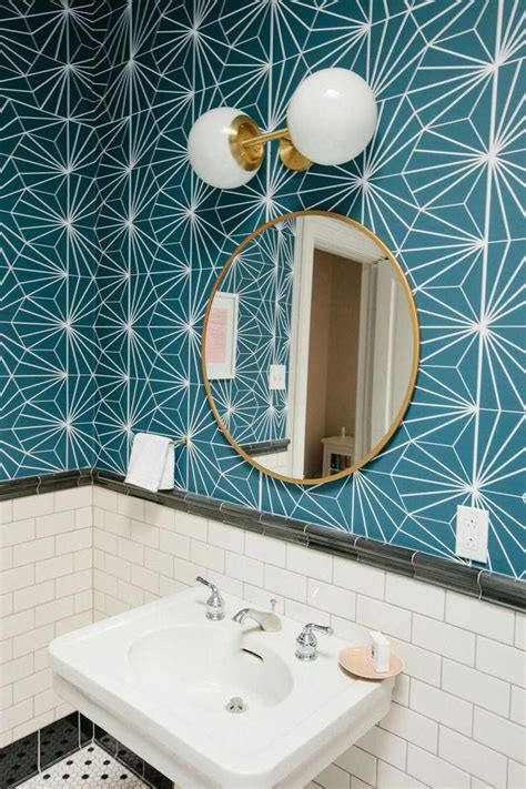 Teal Bathroom Wallpaper Bathroomwallpaper Teal Bathroom Art Deco