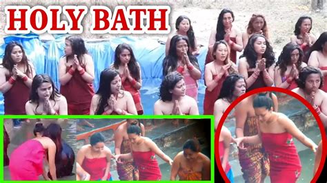 Nepali Open Holy Bath Snan Mela In Salinadi Women Bathing Salinadi River Sali Nadi Holy