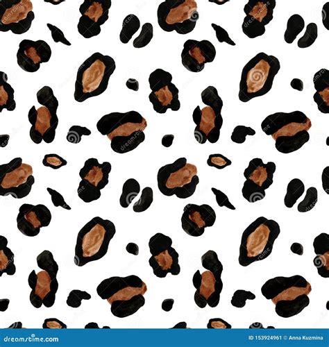Leopard Skin Seamless Pattern On White Background Watercolor Hand
