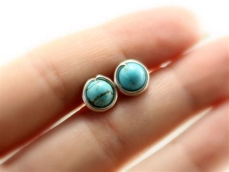 Turquoise Earrings Sterling Silver Genuine Turquoise Stud