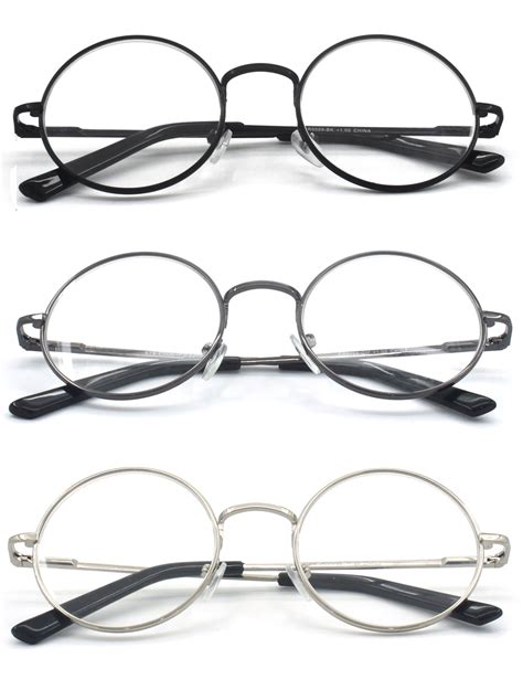 Eye Zoom 3 Pack Metal Frame Round Reading Glasses With Spring Hinge