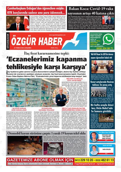 20 Temmuz 2022 tarihli Özgür Haber Gazete Manşetleri