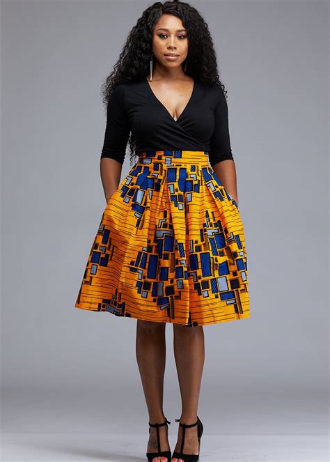 Amsa African Printed Midi Skirt Yellowblue Diyanu African Skirts African Fashion