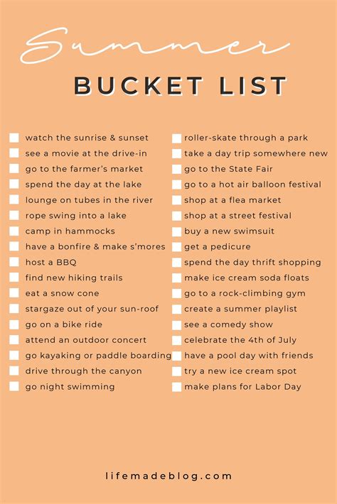 Summer Bucket List Life Made Summer Bucket Lists Ultimate Summer