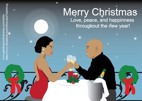 Romantic Christmas Card Beautiful Black African American Couple In