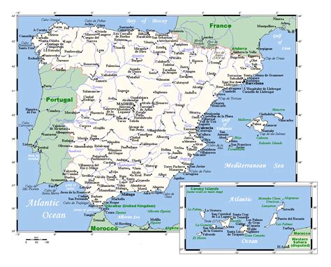 Large Map Of Spain With Major Cities Spain Europe Mapsland Maps