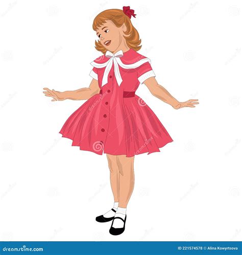 A Cute Little Girl In A Very Fashionable Fluffy Pink Dress Vector