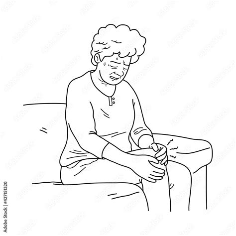 Vecteur Stock Old Woman Sitting On Couch Holding Her Knee In Pain A