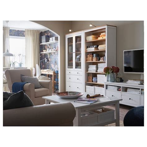 Hemnes bathroom series gives you a calm and orderly bathroom with a classic scandinavian expression. HEMNES Glass-door cabinet with 3 drawers - white stain, light brown - IKEA