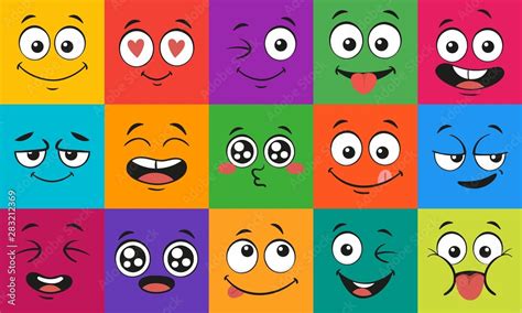 Cartoon Face Expressions Happy Surprised Faces Doodle Characters