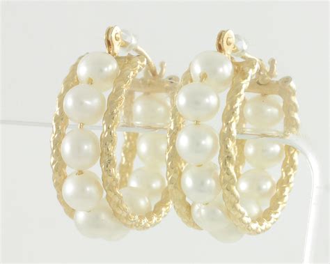 Pearl Hoop Earrings K Gold Akoya Cultured Pearl Hoops Mm Pearl