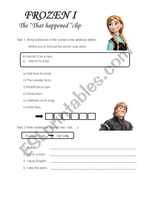 Frozen I Simple Present Verb Plus S Esl Worksheet By Nachan