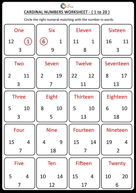 Cardinal Numbers Worksheets For Grade 1