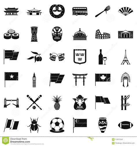 National Flag Icons Set Simple Style Stock Vector Illustration Of
