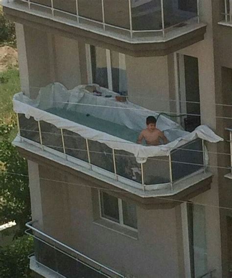 Smart Thinking Kid Turns His Apartment Balcony Into Makeshift Swimming Pool Balcony Pool
