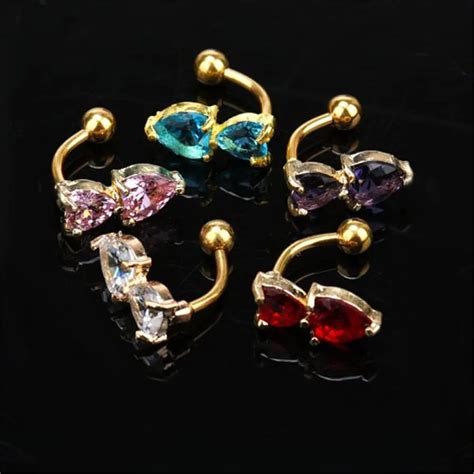 5 Colors Navel 2018 Hot Cute And Elegant Reverse Crystal Bar Belly Ring Gold Body Piercing