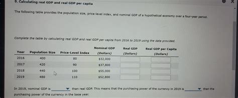 Solved Calculating Real Gdp And Real Gdp Per Capita The Chegg Com