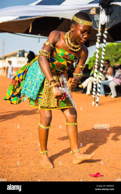 Ghana March 3 2012 Ghanaian Girl In National Colors Clothes Dances The Traditional African