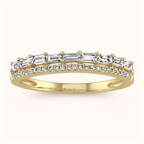 Baguette And Round Diamond Wedding Band In K Yellow Gold Shane Co