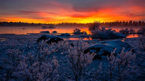 3840x2160 Lake Nature Snow Sunset 4k Hd 4k Wallpapers