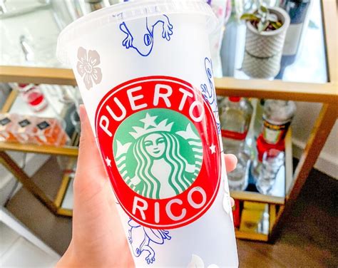 Custom Puerto Rico Themed Venti Cold Cup Coqui And Flower Wrap