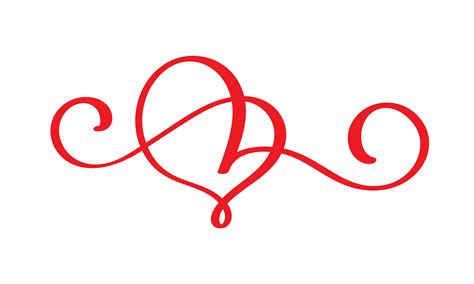 Red Lovers Heart Flourish Handmade Vector Calligraphy Decor For