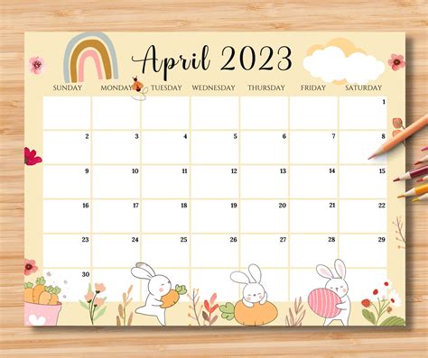 Editable April 2023 Calendar Happy Easter Day With Cute Etsy