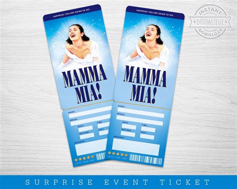 Mamma Mia The Musical Printable Broadway T Ticket