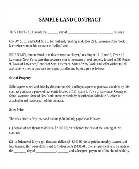 9 Land Contract Templates Free Sampleexample Format Download Free