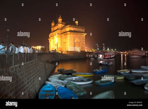 India Bombay Mumbai Seafront And View Towards Gateway Of India At Night